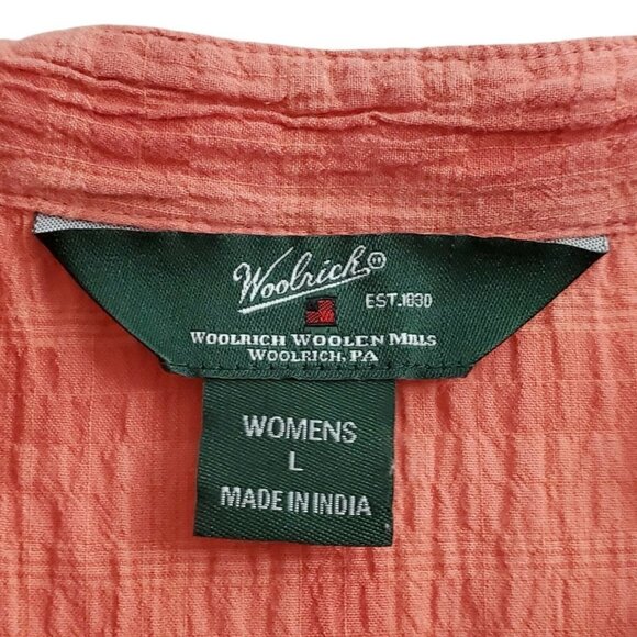 Woolrich‎ Top Womens Large Orange Button Up Cotton Stretch Blouse - Picture 6 of 11